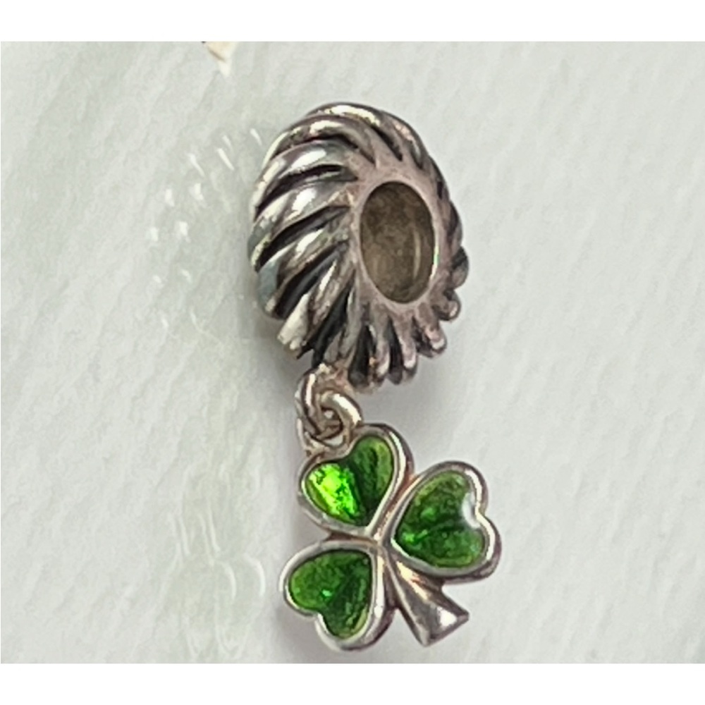 Romar 925 Sterling Silver Green Enamel Clover Dangle Charm - Lucky Shamrock ☘️